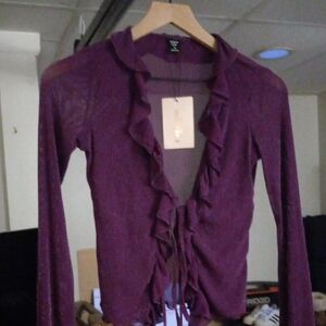 SHEIN BAE Shimmering Purple Ruffle Cardigan